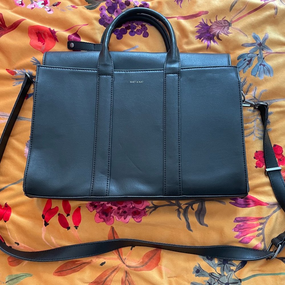 Matt & Nat Parallel Unisex Satchel Briefcase black vegan leather